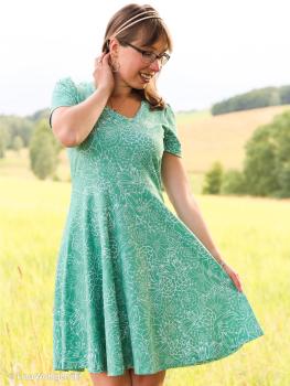 Preview: Baumwolljersey Primavera Blüten Weiß auf Grün by Bienvenido Colorido von Swafing